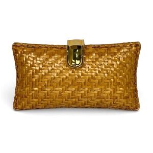 VTG Rodo Italy Lacquered Wicker Clutch Bag Gold Tone Clasp Resortwear Boho Chic